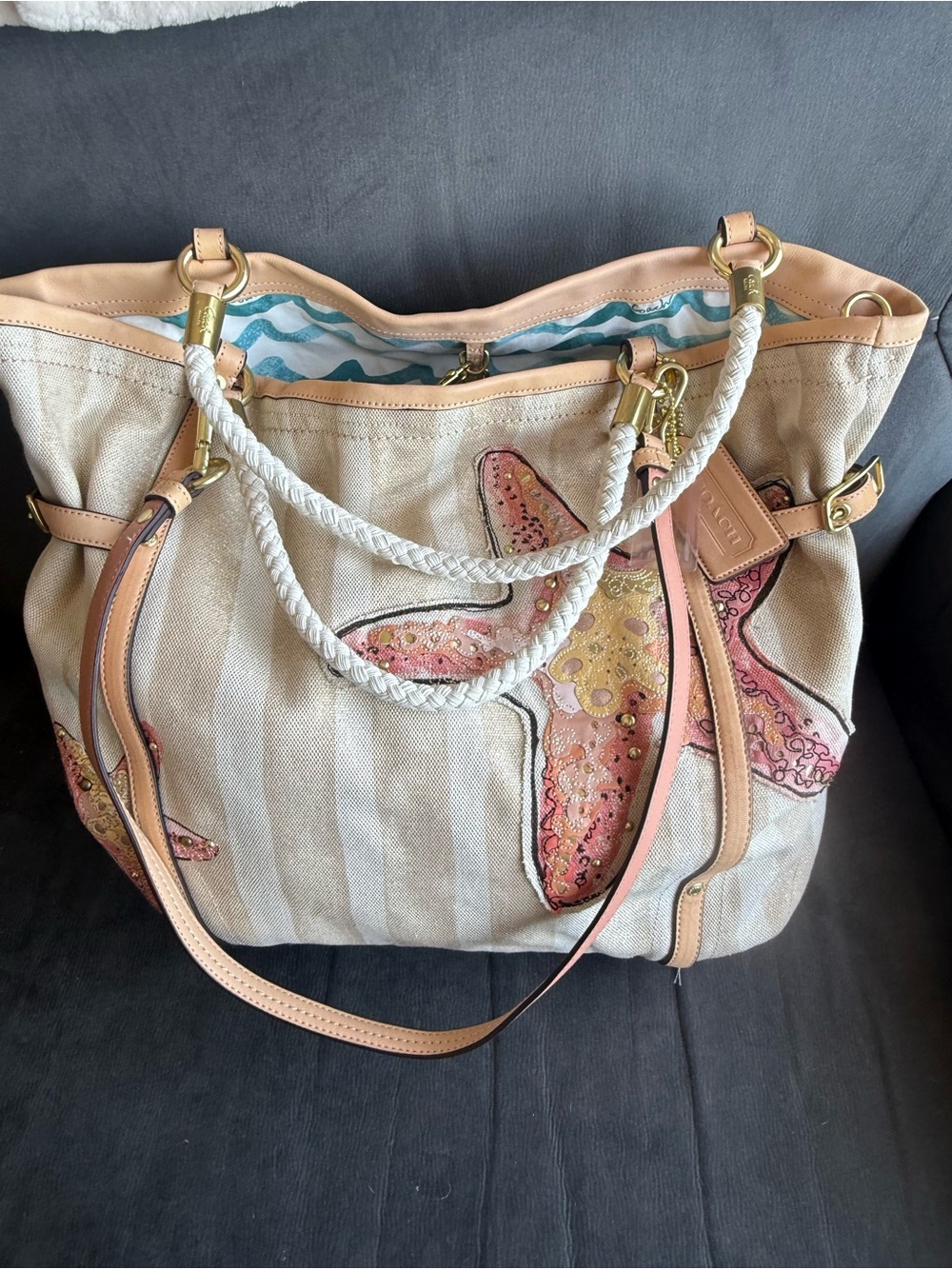 Coach Canvas Audrey Starfish Tote Bag